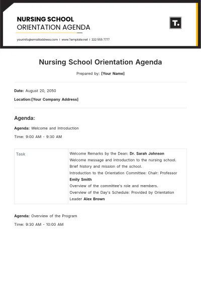 Free Nursing School Orientation Agenda Template to Edit Online