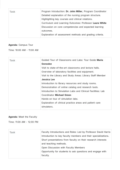 Free Nursing School Orientation Agenda Template to Edit Online