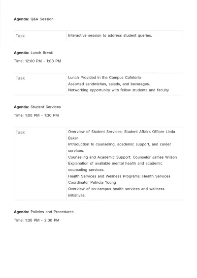 Free Nursing School Orientation Agenda Template to Edit Online
