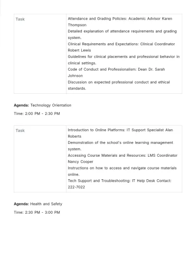 Free Nursing School Orientation Agenda Template to Edit Online