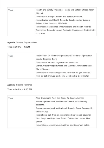 Free Nursing School Orientation Agenda Template to Edit Online