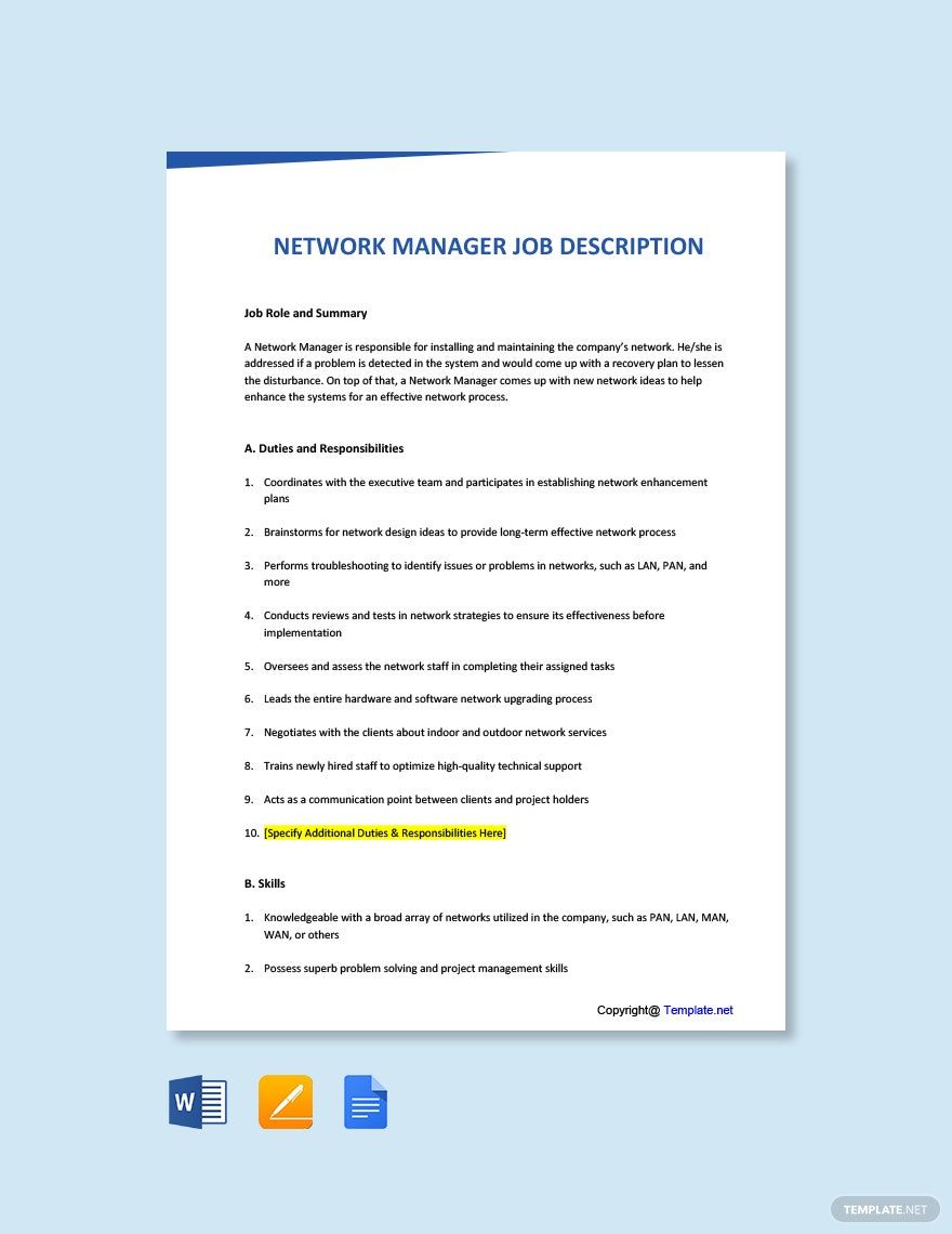  Network Manager Job Description Template Download In Word Google 