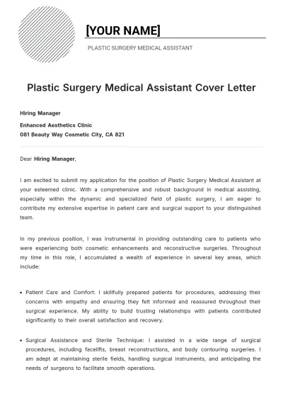 Free Plastic Surgery Medical Assistant Cover Letter to Edit Online