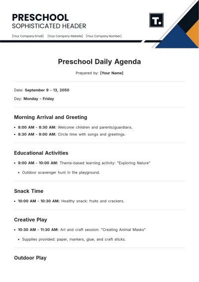 Free Preschool Daily Agenda Template to Edit Online