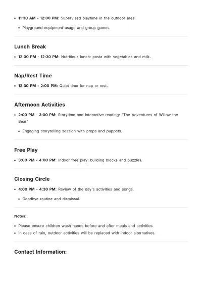 Free Preschool Daily Agenda Template to Edit Online