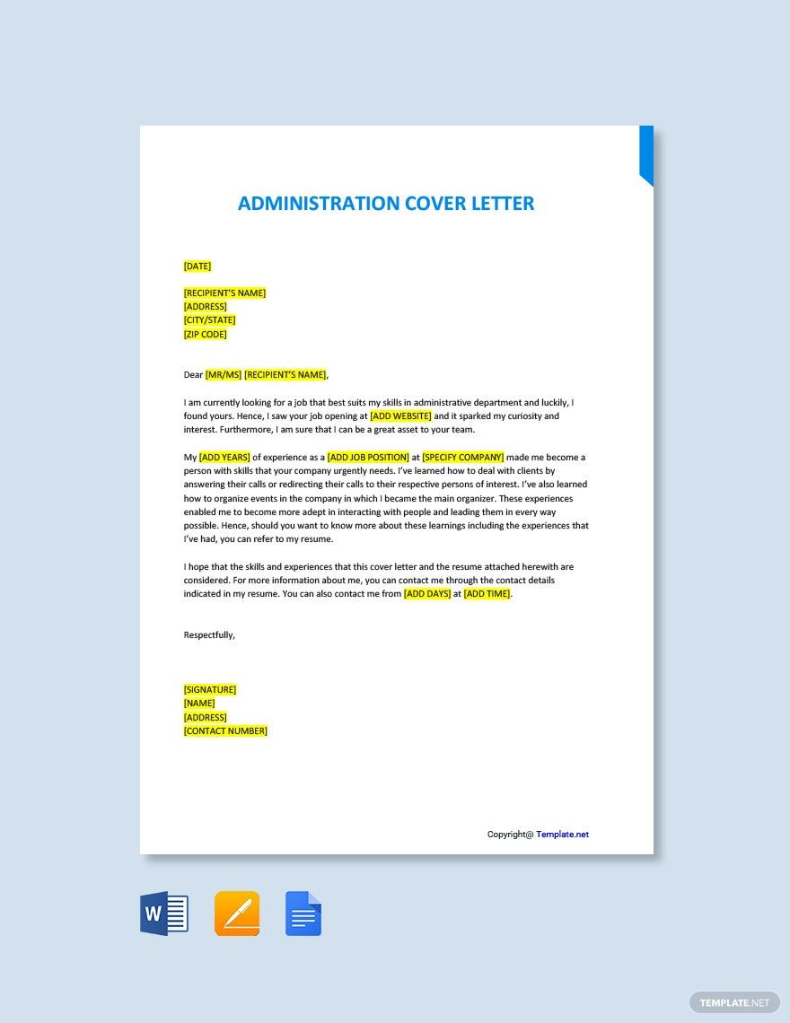 cover letter administration template