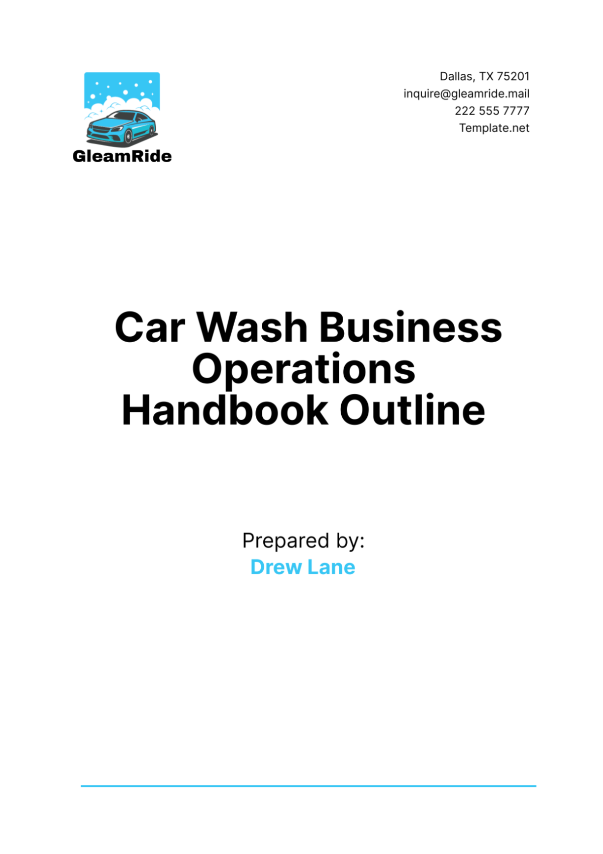 Car Wash Business Operations Handbook Outline Template - Edit Online & Download