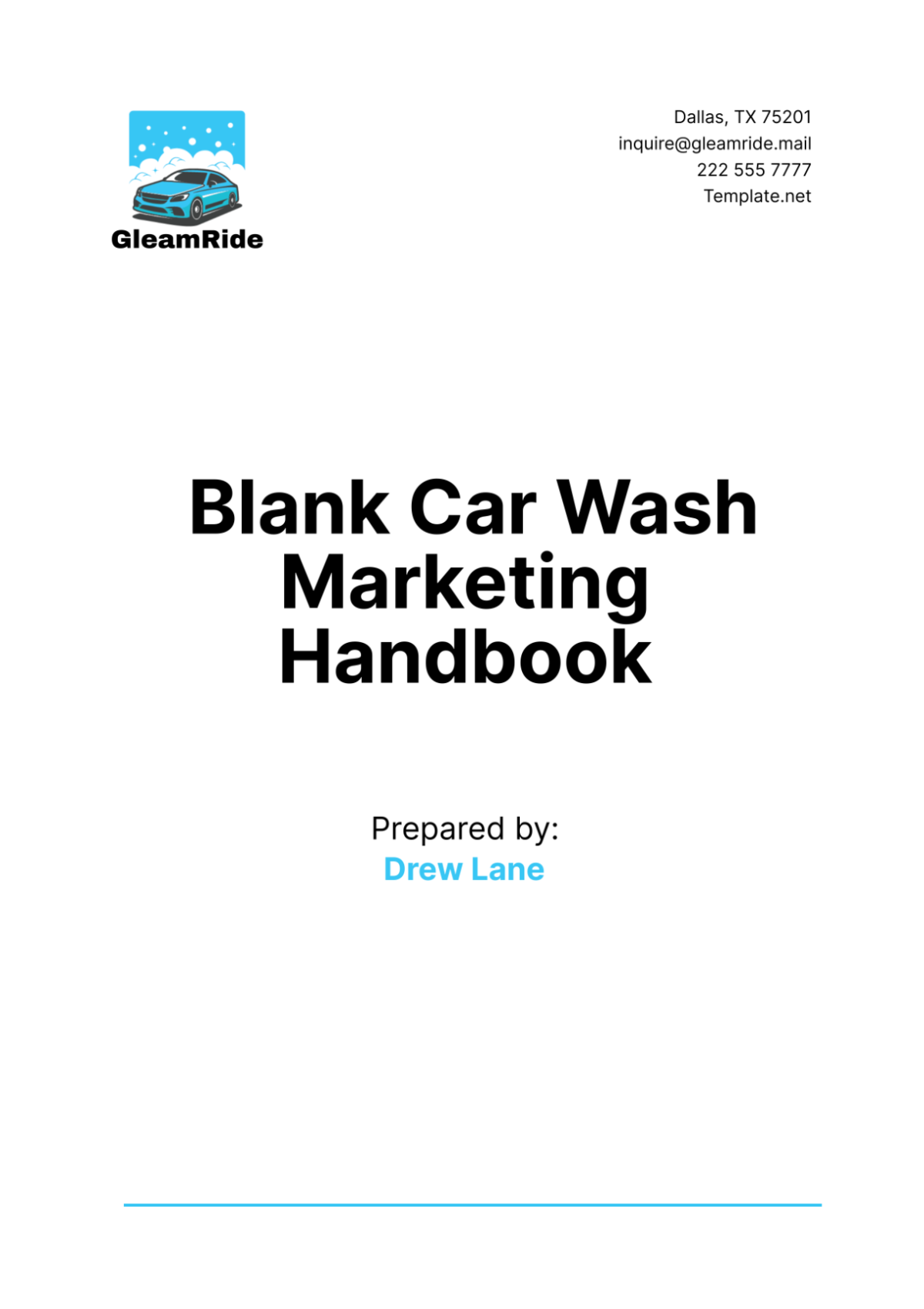 Blank Car Wash Marketing Handbook Template - Edit Online & Download