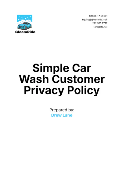 Free Simple Car Wash Customer Privacy Policy Template to Edit Online