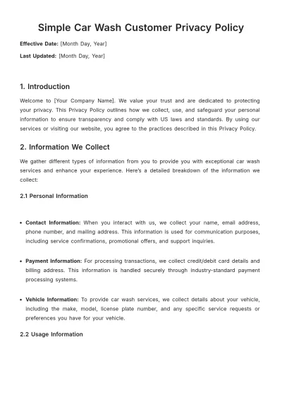 Free Simple Car Wash Customer Privacy Policy Template to Edit Online