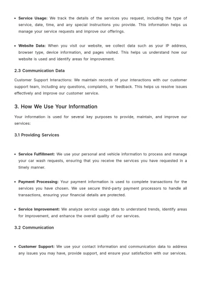Free Simple Car Wash Customer Privacy Policy Template to Edit Online