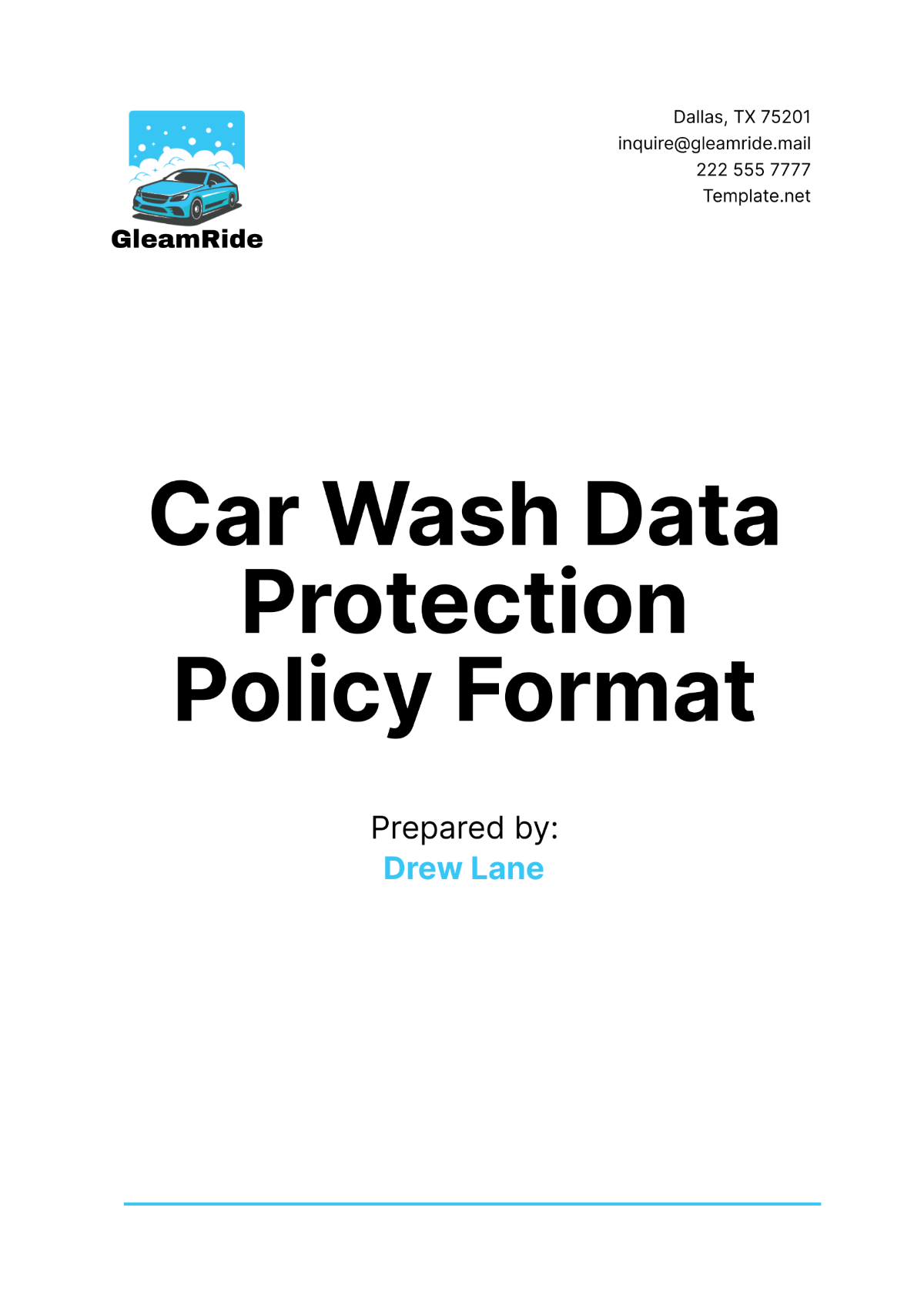 Car Wash Data Protection Policy Format Template - Edit Online & Download