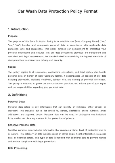 Free Car Wash Data Protection Policy Format Template to Edit Online
