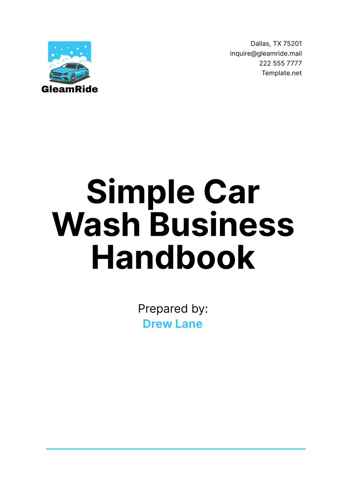 Simple Car Wash Business Handbook Template - Edit Online & Download