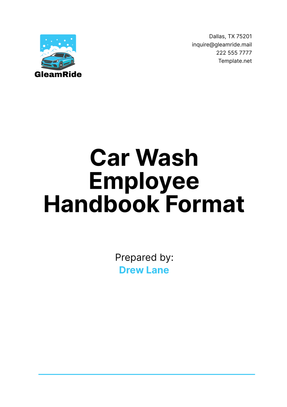 Car Wash Employee Handbook Format Template - Edit Online & Download