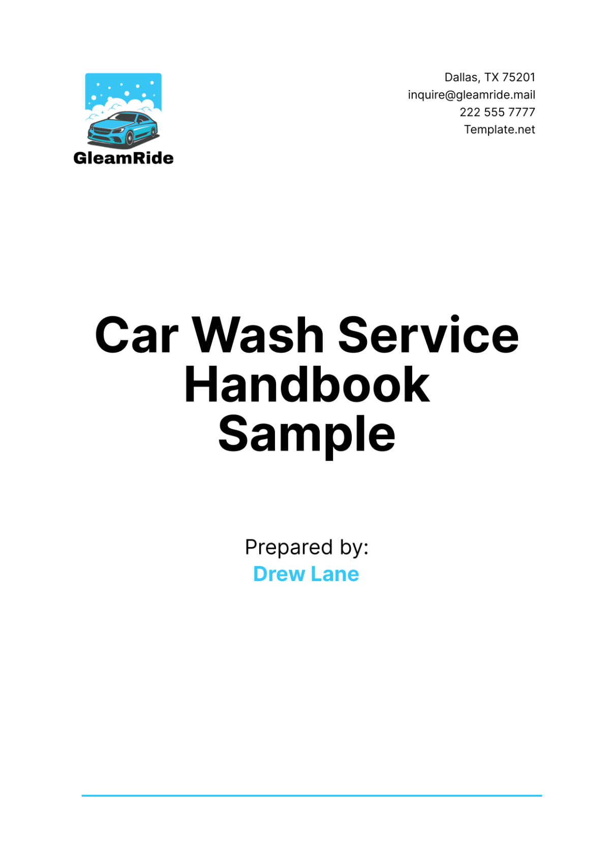 Car Wash Service Handbook Sample Template - Edit Online & Download