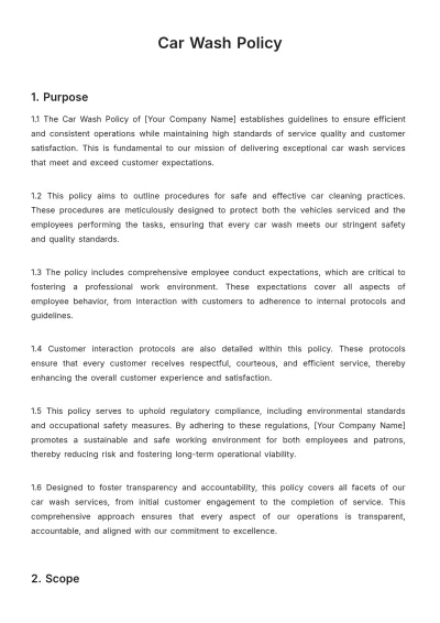 Free Car Wash Policy Template to Edit Online