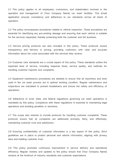 Free Car Wash Policy Template to Edit Online