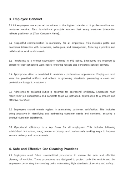 Free Car Wash Policy Template to Edit Online