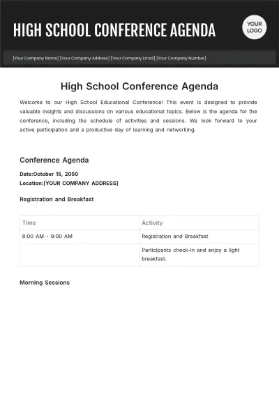 Free High School Conference Agenda Template to Edit Online