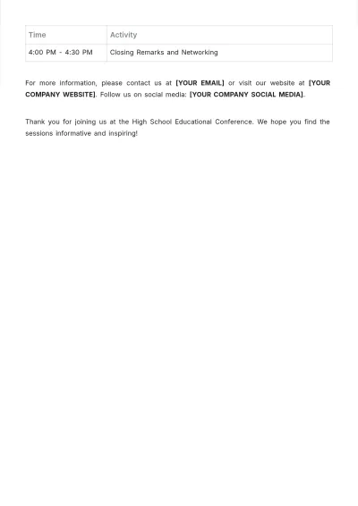 Free High School Conference Agenda Template to Edit Online