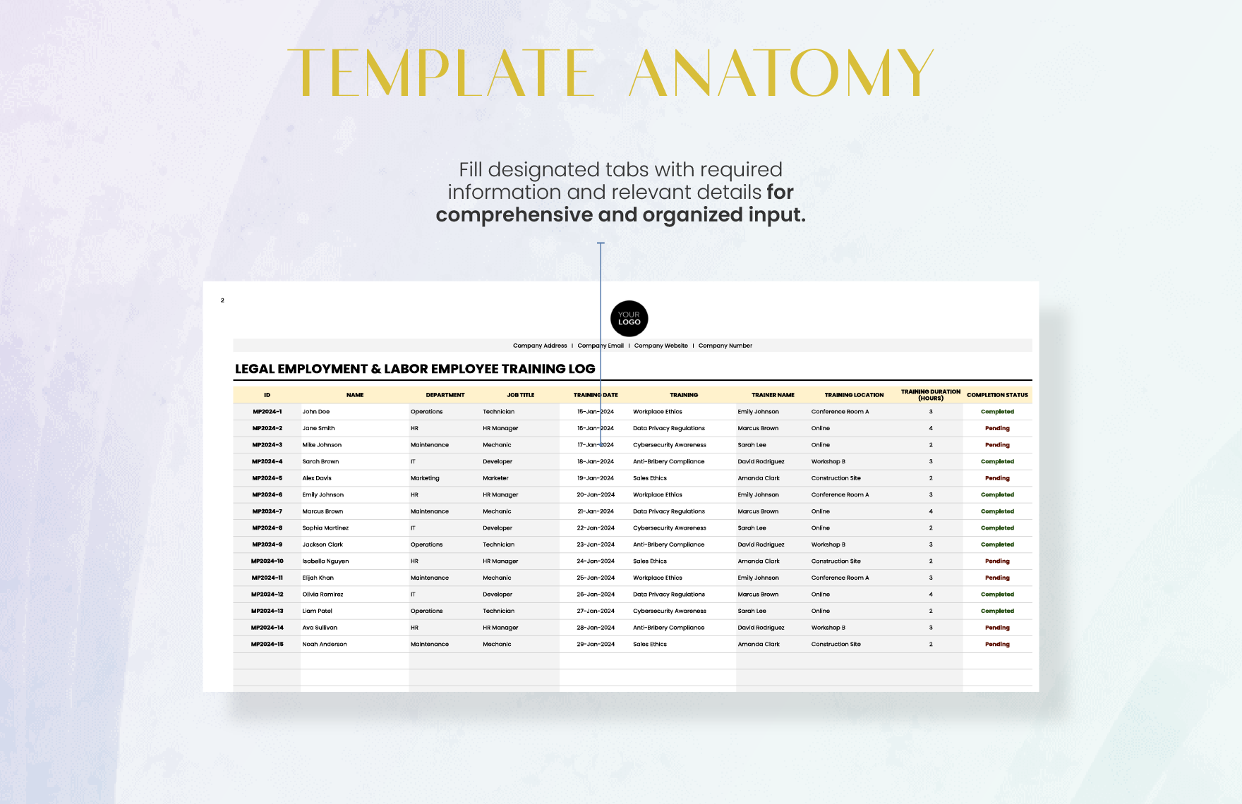 Legal Employment & Labor Employee Training Log Template