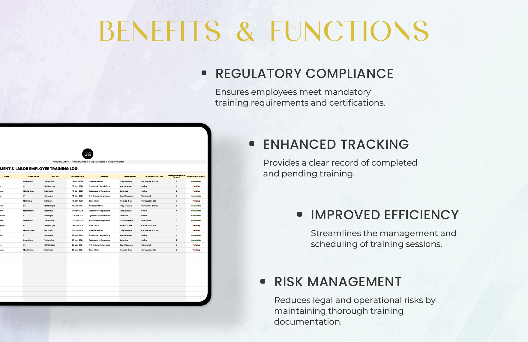 Legal Employment & Labor Employee Training Log Template