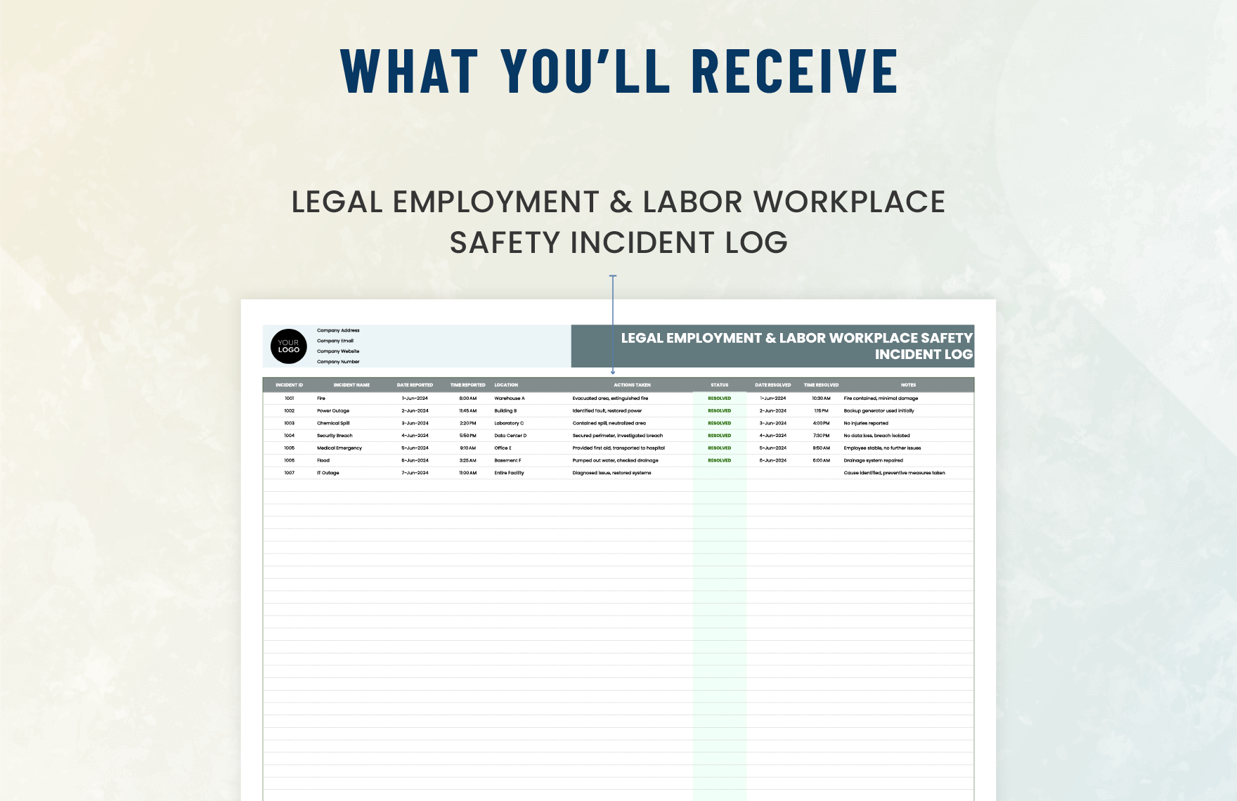 Legal Employment & Labor Workplace Safety Incident Log Template