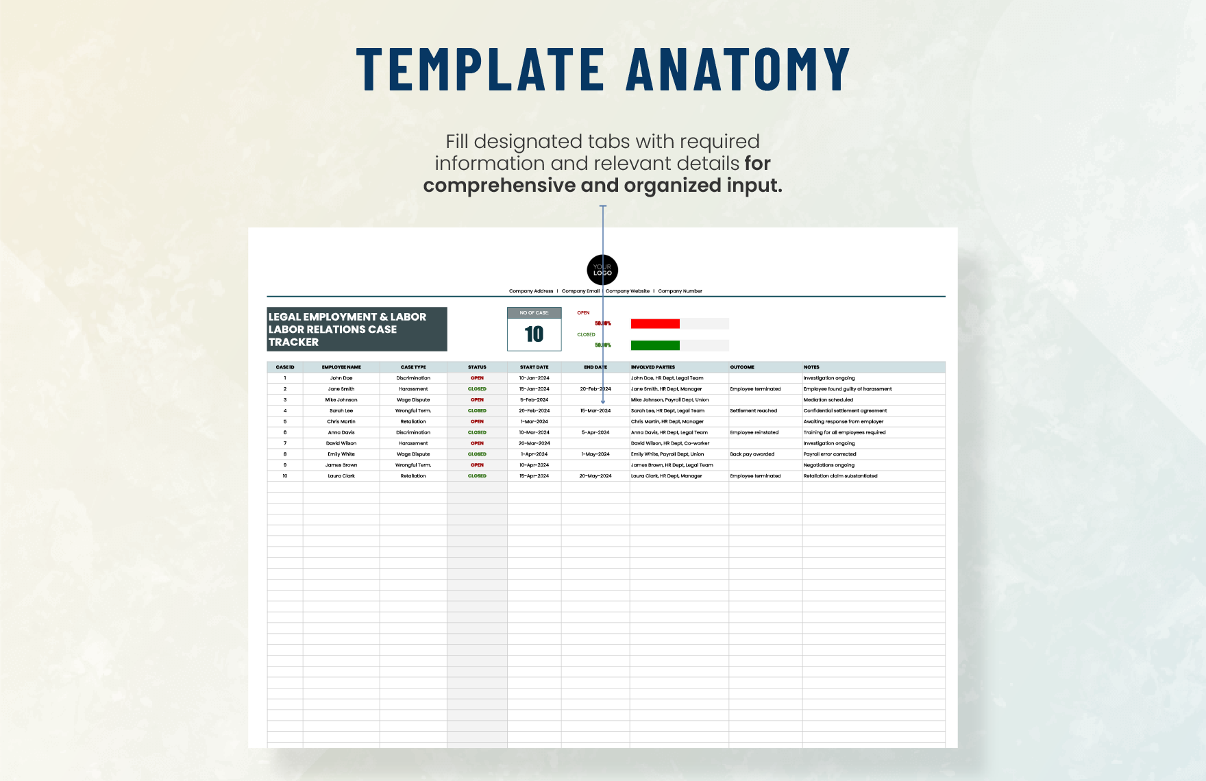 Legal Employment & Labor Labor Relations Case Tracker Template