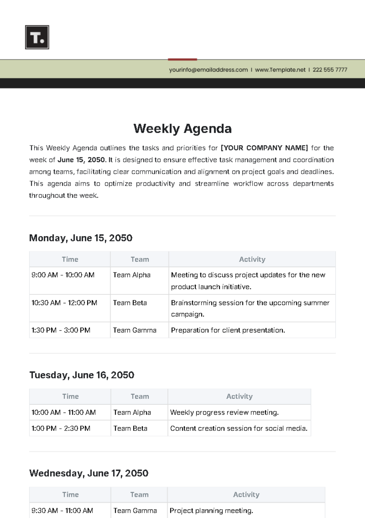 Weekly Agenda Template - Edit Online & Download