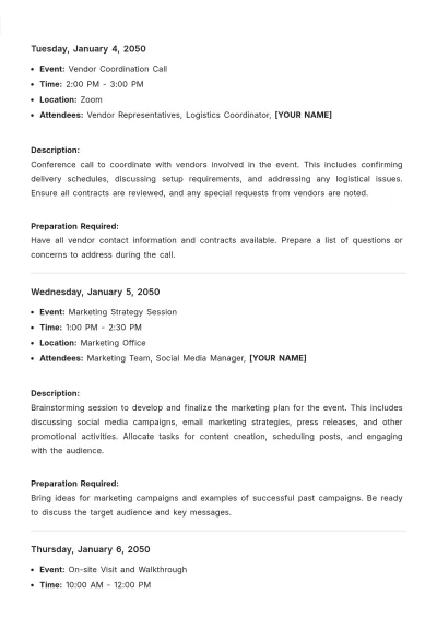 Free Weekly Event Agenda Template to Edit Online