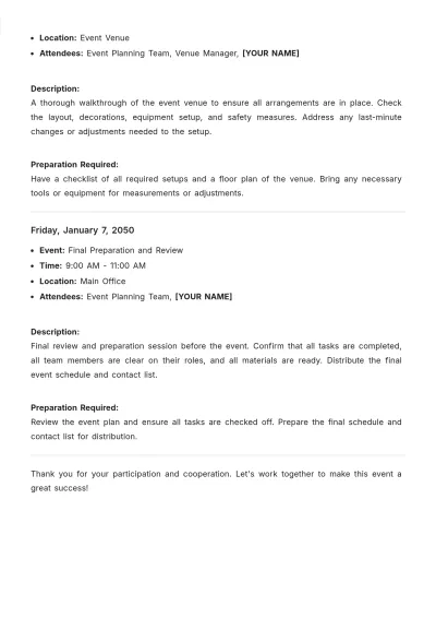 Free Weekly Event Agenda Template to Edit Online