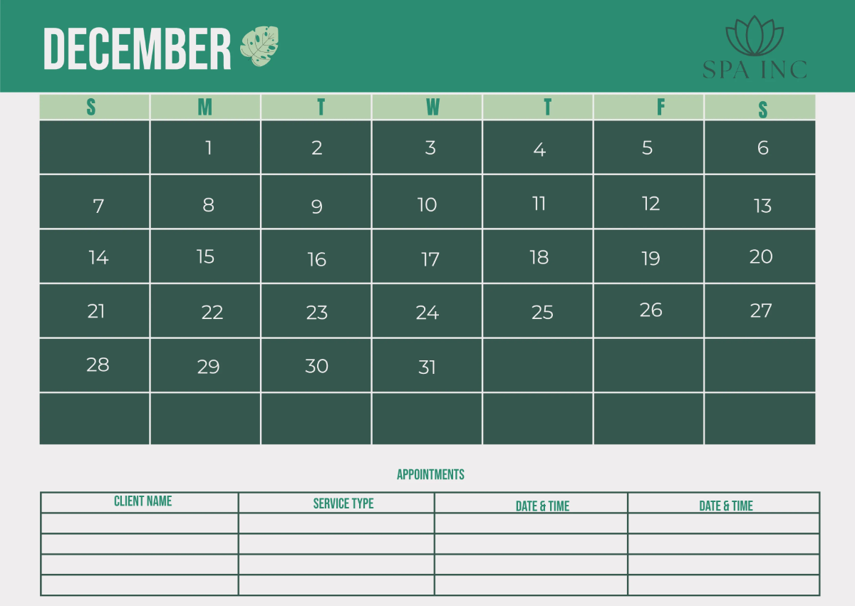 Free Spa Monthly Calendar Template to Edit Online