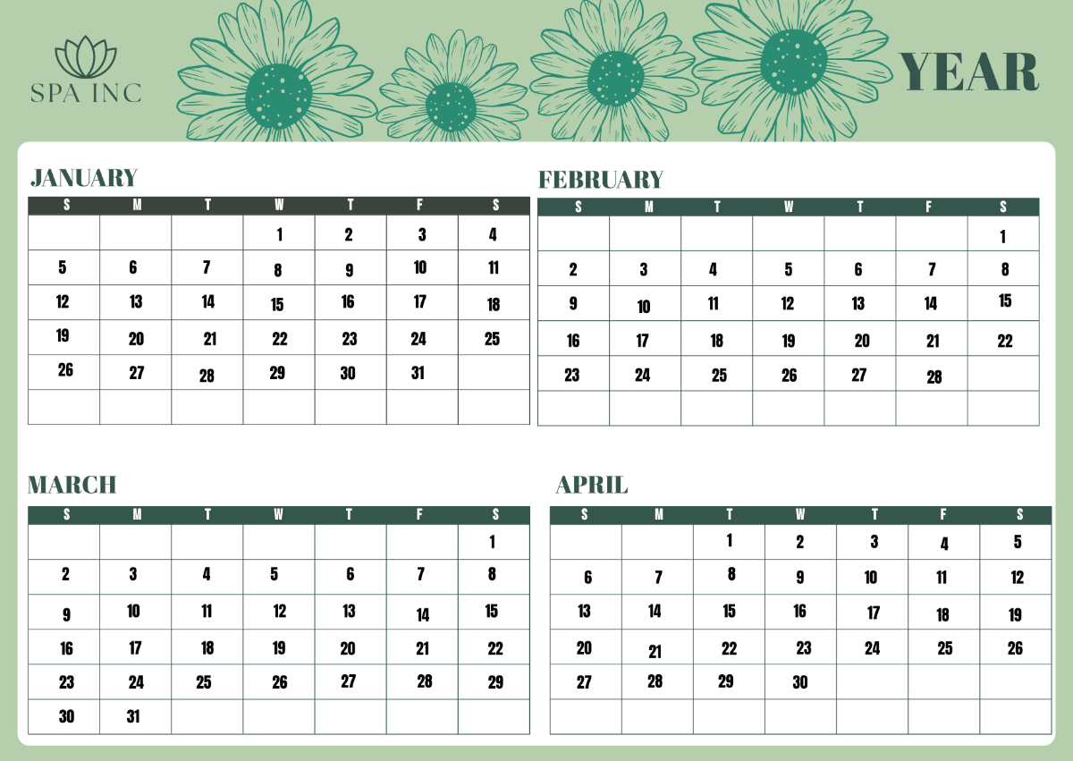Spa Yearly Calendar