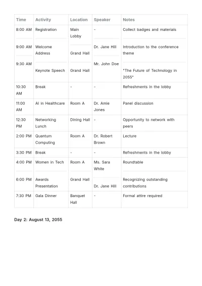 Free Conference Event Agenda Template to Edit Online