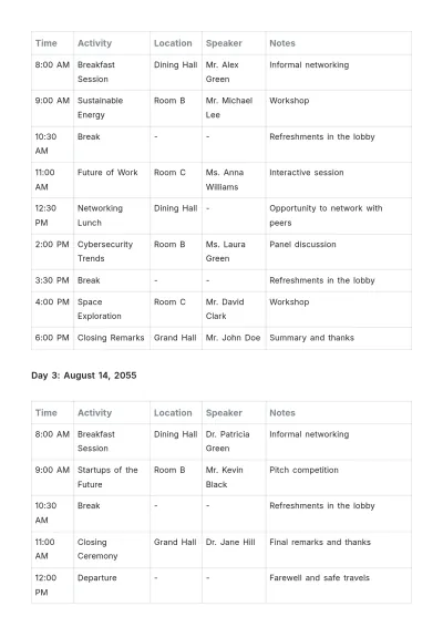 Free Conference Event Agenda Template to Edit Online