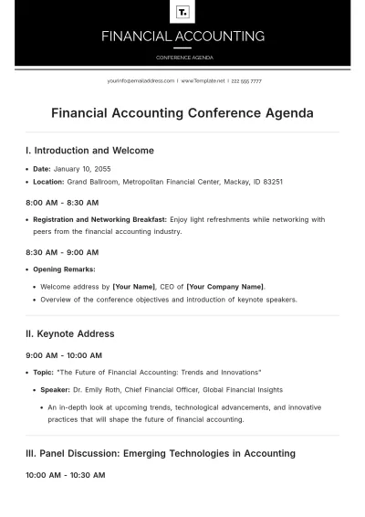 Free Financial Accounting Conference Agenda Template to Edit Online