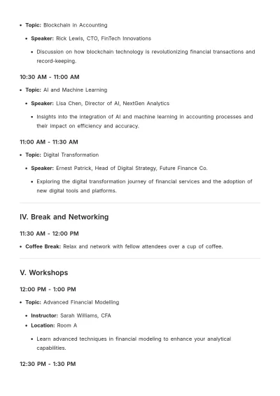 Free Financial Accounting Conference Agenda Template to Edit Online