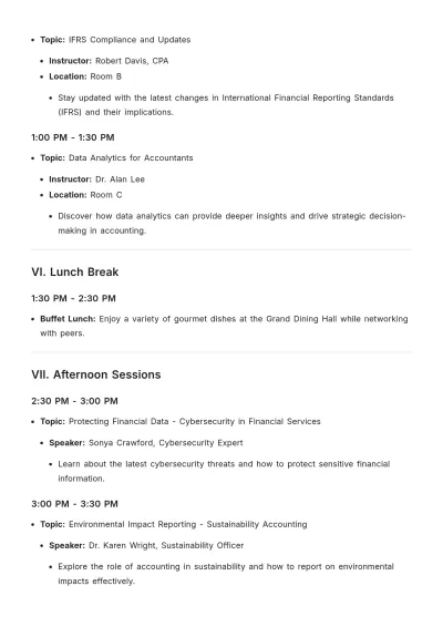 Free Financial Accounting Conference Agenda Template to Edit Online