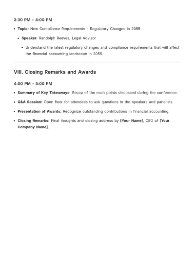 Free Financial Accounting Conference Agenda Template to Edit Online