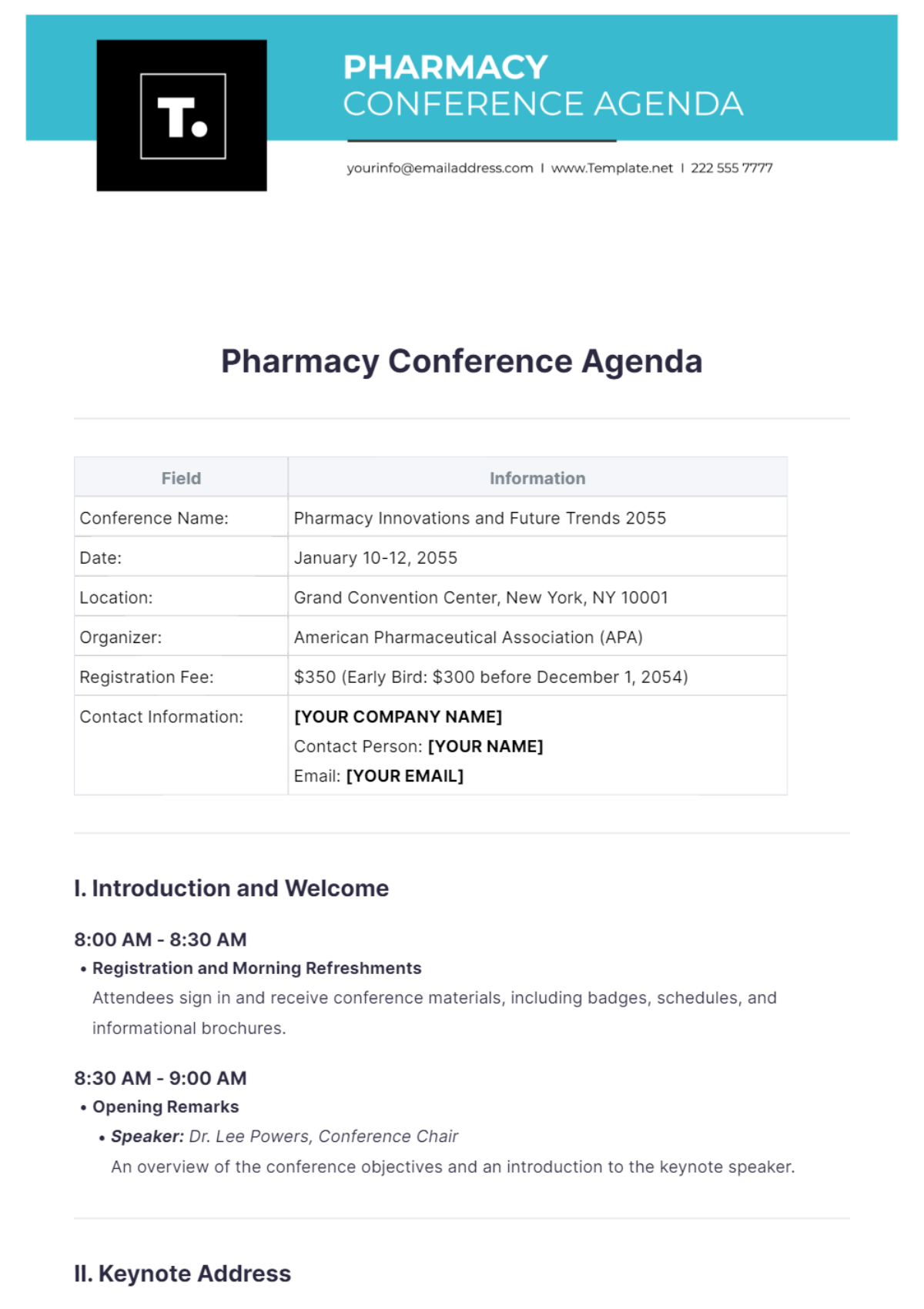 Pharmacy Conference Agenda Template - Edit Online & Download