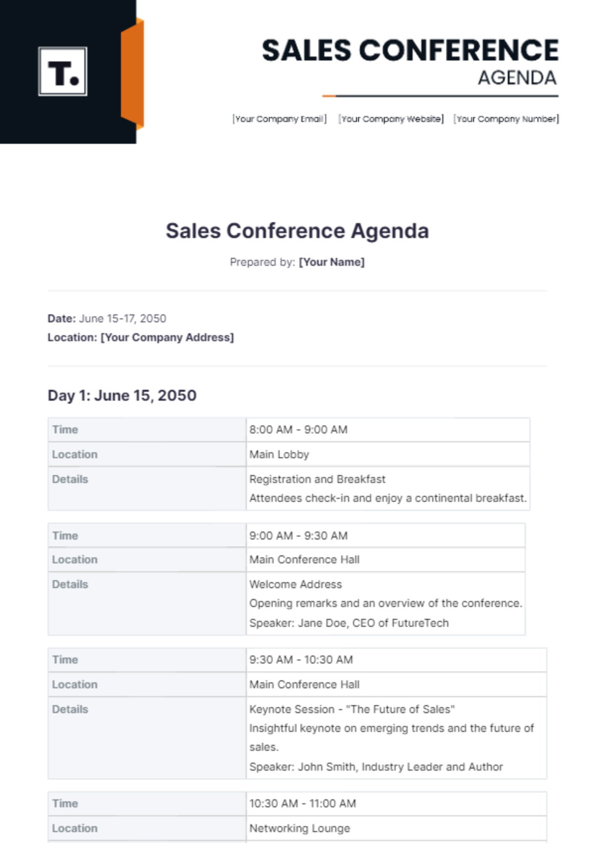 Sales Conference Agenda Template - Edit Online & Download