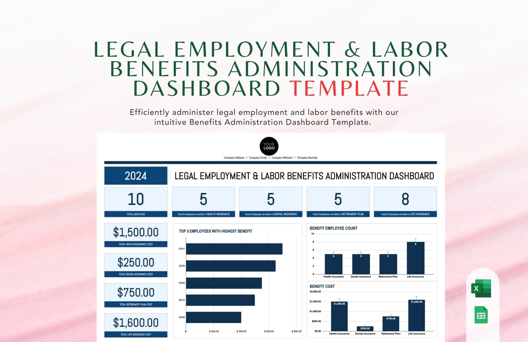 Legal Employment & Labor Benefits Administration Dashboard Template in Excel, Google Sheets