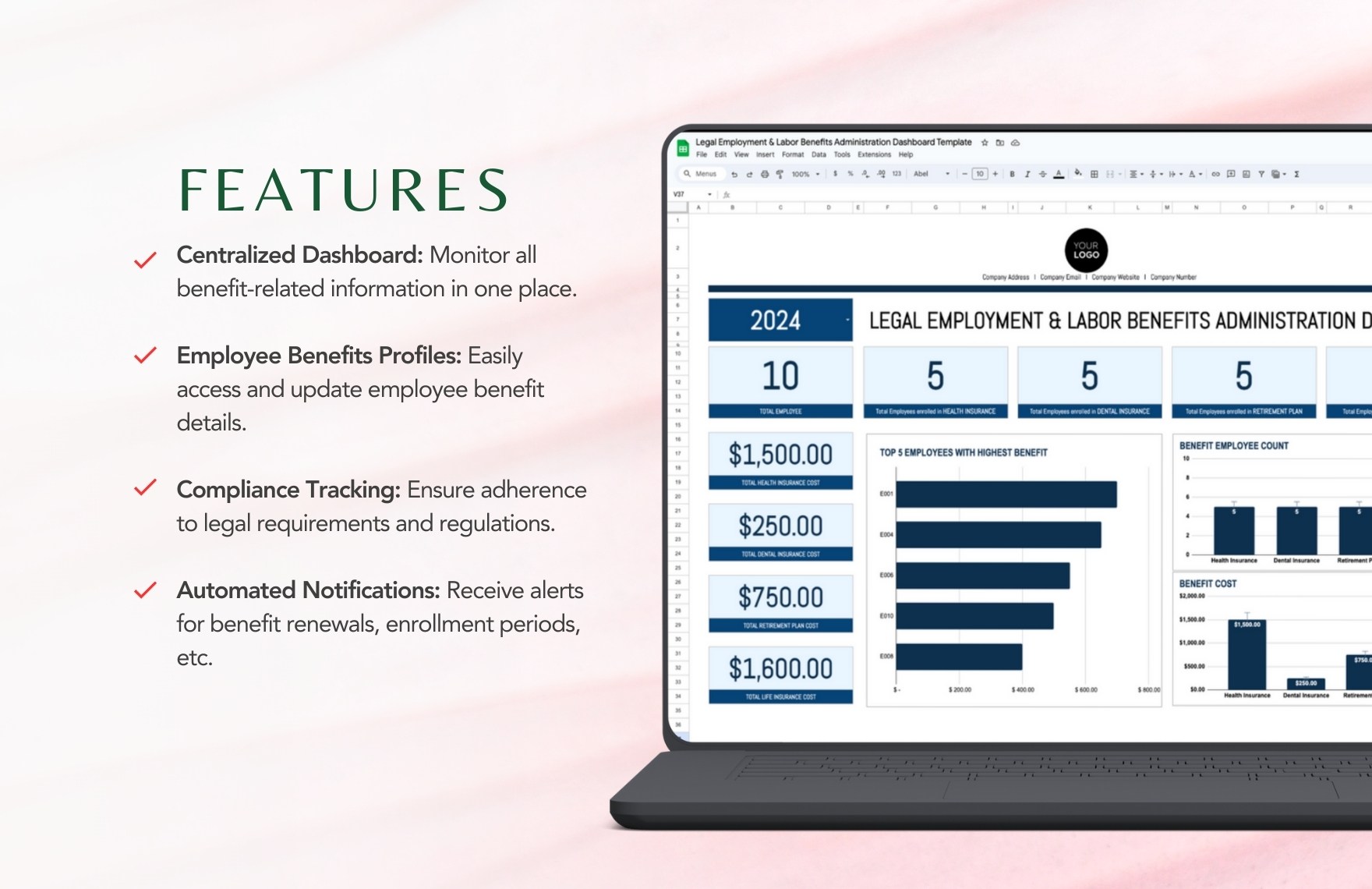 Legal Employment & Labor Benefits Administration Dashboard Template