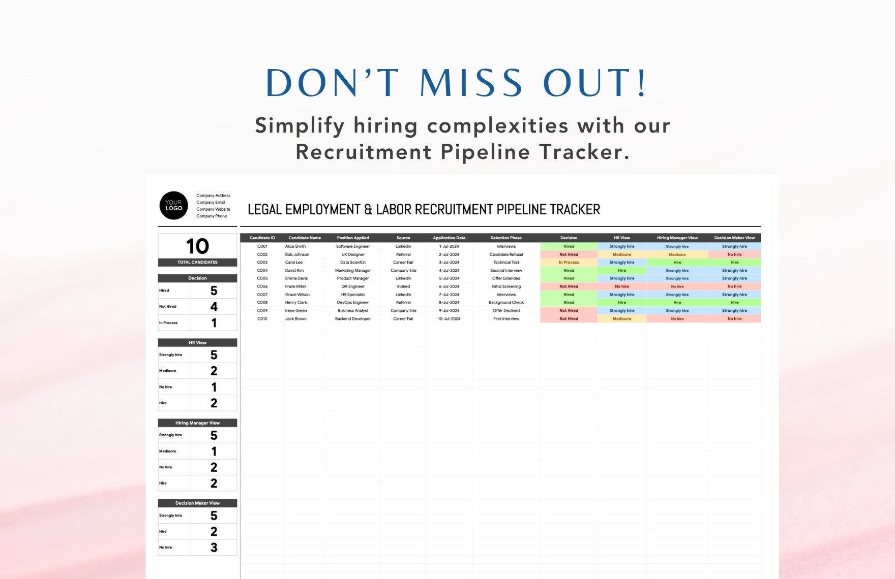 Legal Employment & Labor Recruitment Pipeline Tracker Template