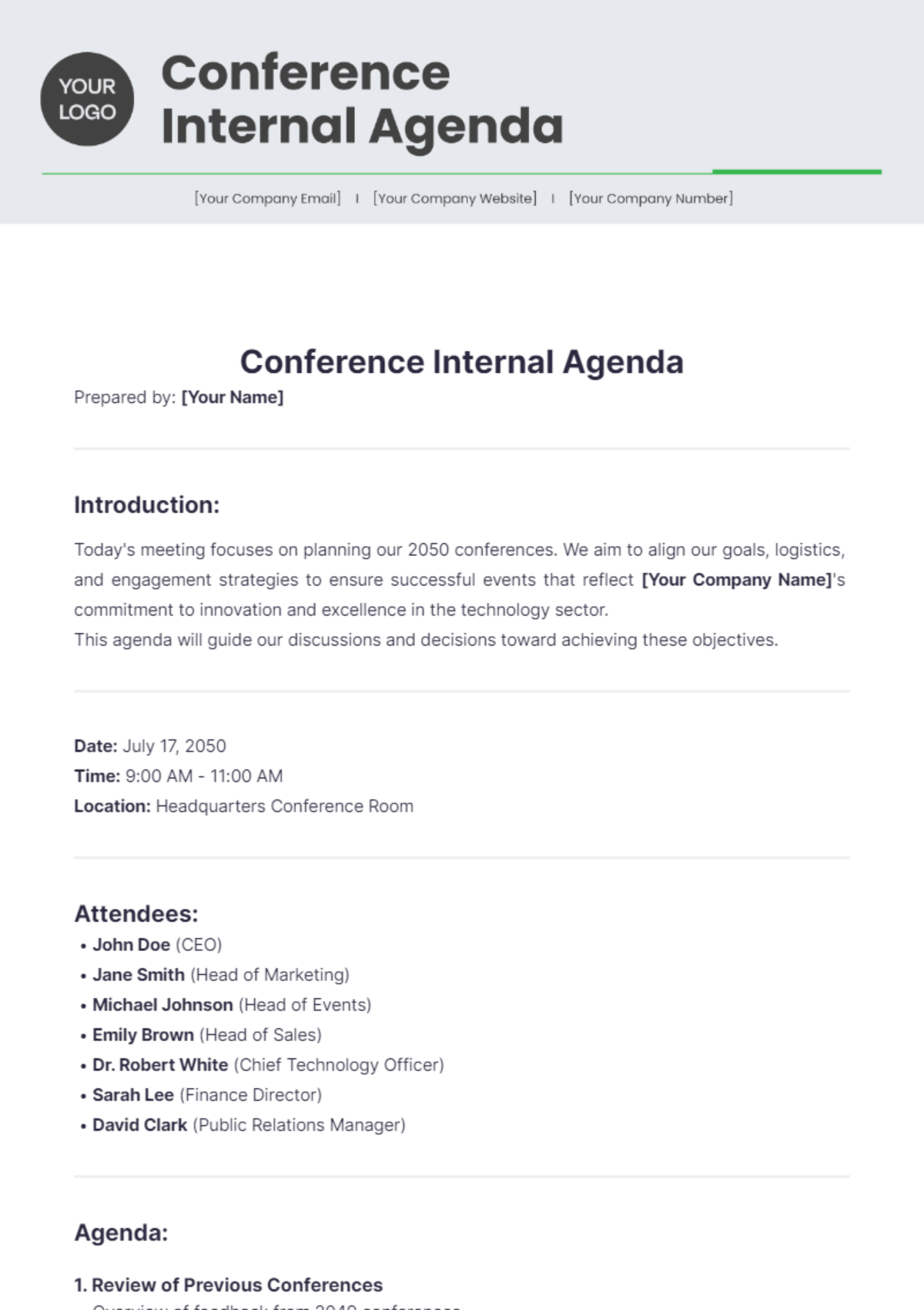 Conference Internal Agenda Template - Edit Online & Download