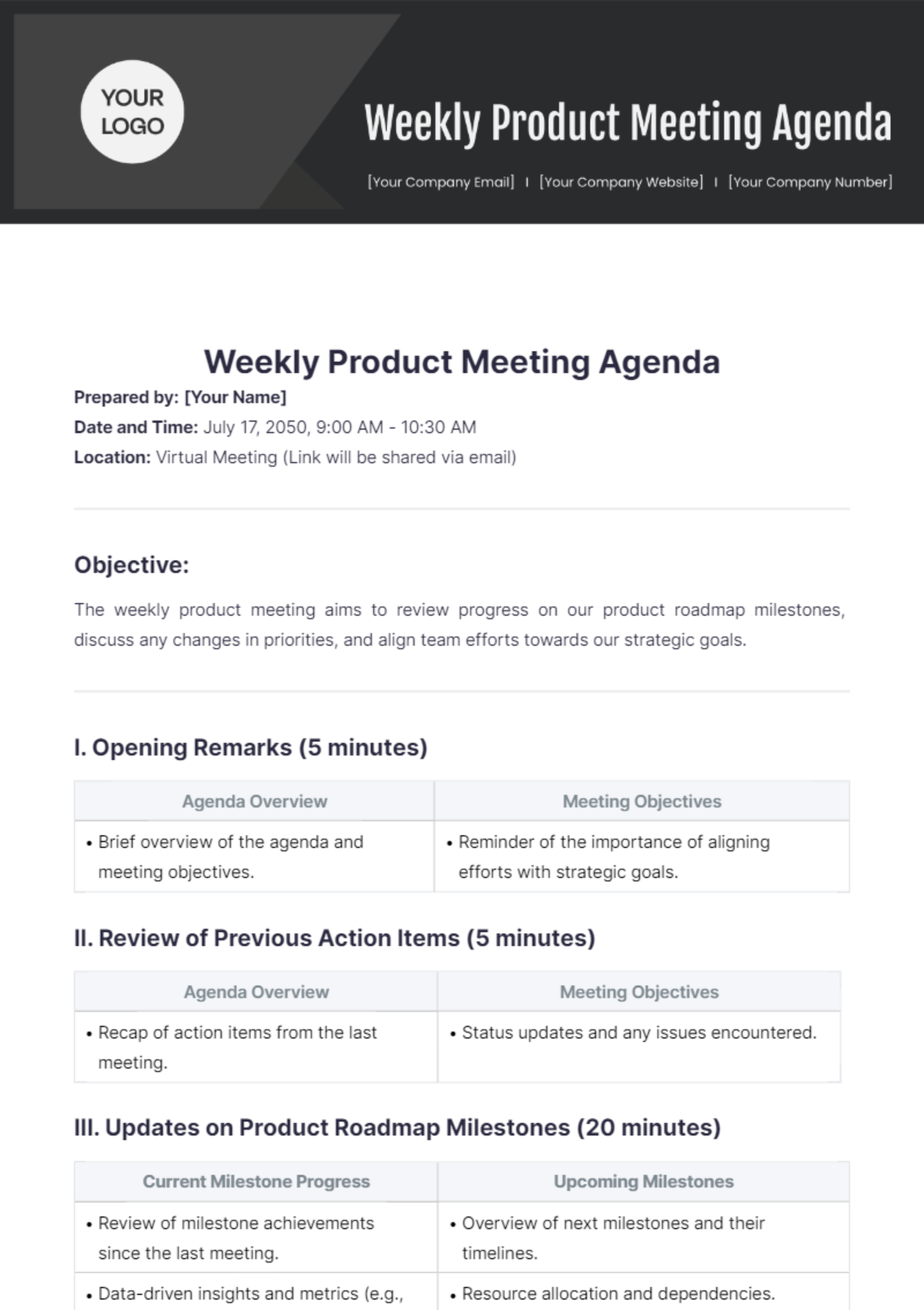 Weekly Product Meeting Agenda Template - Edit Online & Download