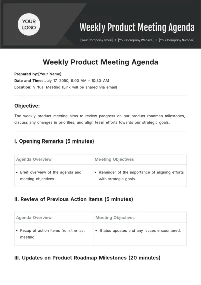 Free Weekly Product Meeting Agenda Template to Edit Online