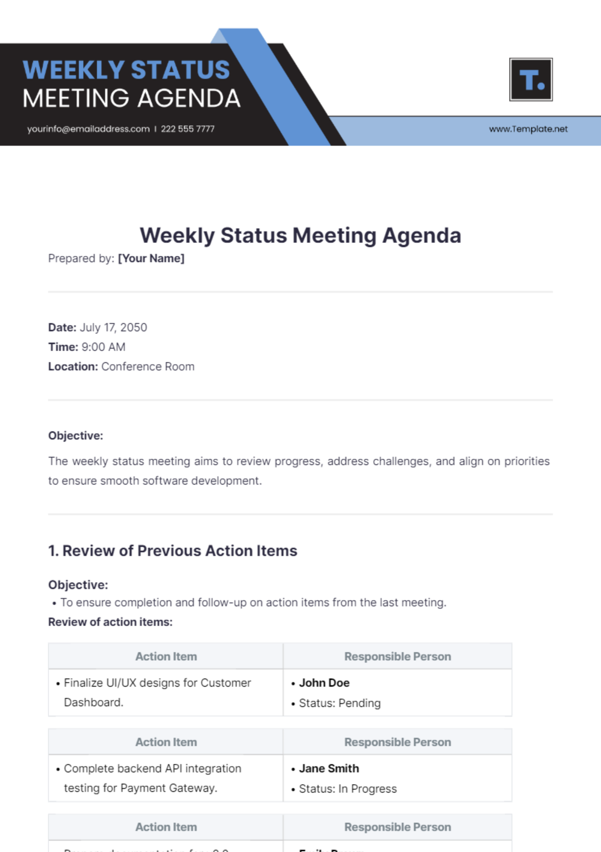 Weekly Status Meeting Agenda Template - Edit Online & Download