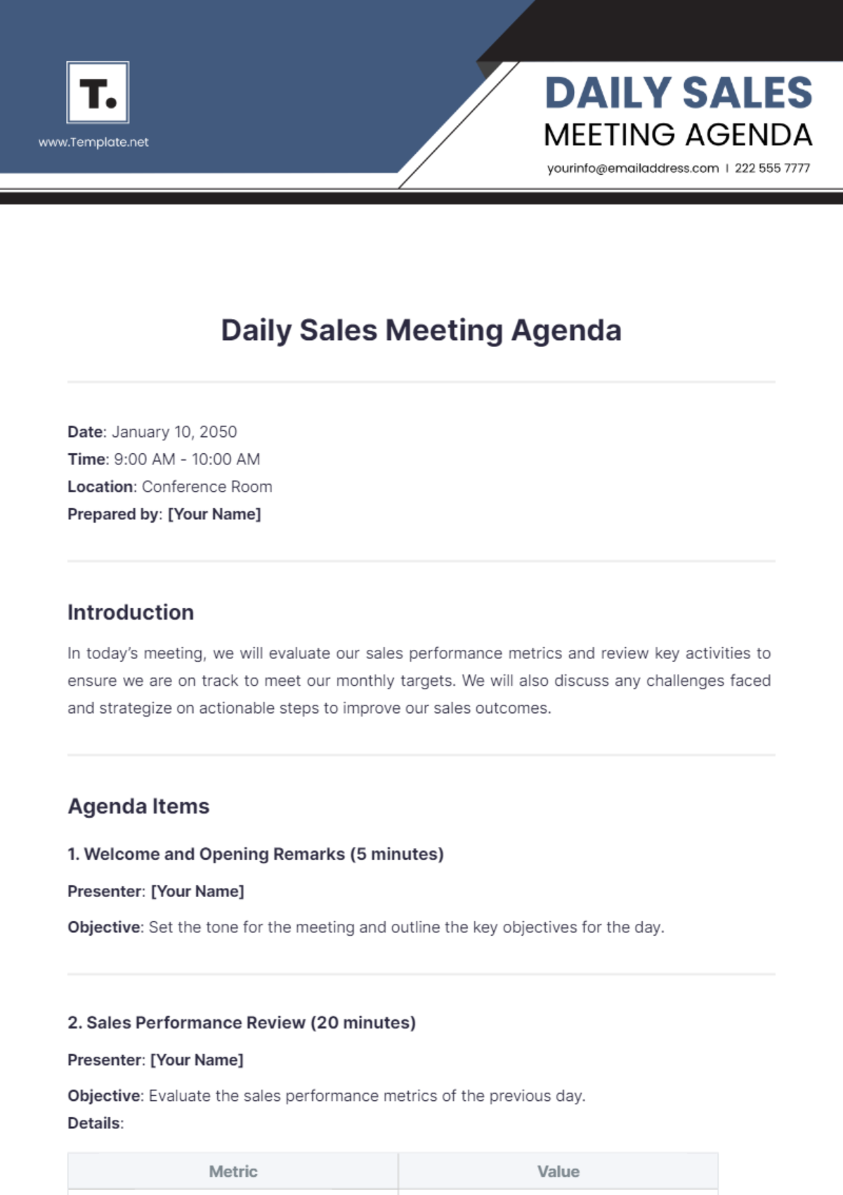 Daily Sales Meeting Agenda Template - Edit Online & Download